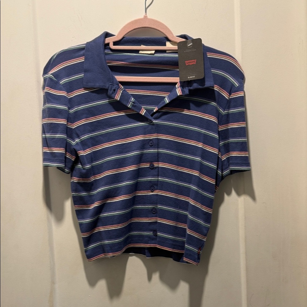 NWT LEVIS Striped Polo Shirt. Cropped slim fit runs smaller but stretchy. Size M